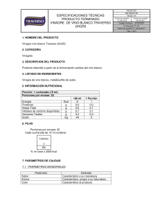 Vinagre de Vino Blanco Traverso: Especificaciones T&eacute;cnicas