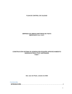 Plan de Control de Calidad - Sistema Hidroel&eacute;ctrico