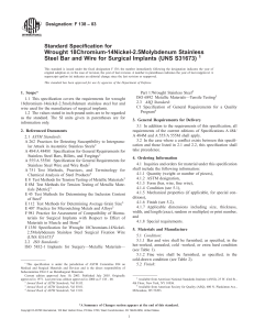 F138 Stainless Steel for Surgical Implants Specification