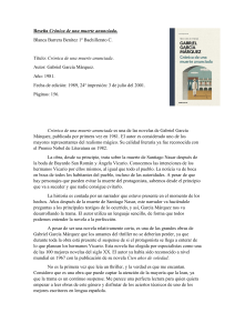 Reseña Crónica de una muerte anunciada - Gabriel García Márquez