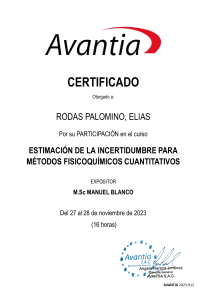 Certificado: Estimación de Incertidumbre en Métodos Fisicoquímicos