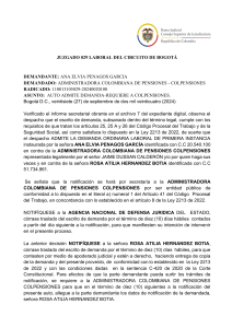 Auto Admite Demanda Laboral Colpensiones