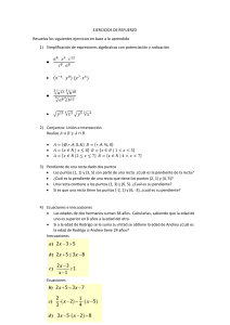Ejercicios de Refuerzo: &Aacute;lgebra, Conjuntos y Estad&iacute;stica
