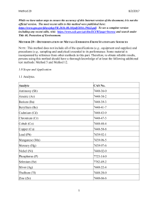 Method 29: Metals Emissions Determination