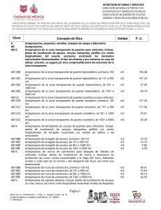 Tabulador Precios Unitarios Obras Públicas CDMX 2025