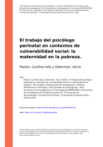 Psicolog&iacute;a Perinatal y Maternidad en la Pobreza