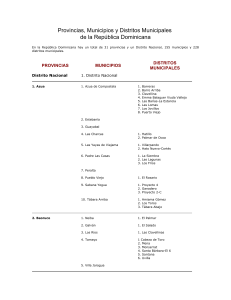 Rep&uacute;blica Dominicana: Lista de Provincias, Municipios y Distritos