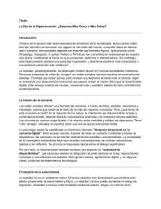 Hiperconexi&oacute;n y Soledad: &iquest;M&aacute;s Cerca o M&aacute;s Aislados?