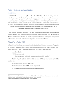Psalm 110, Jesus, and Melchizedek: A Theological Analysis