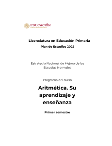 Aritm&eacute;tica: Aprendizaje y Ense&ntilde;anza - Programa del Curso