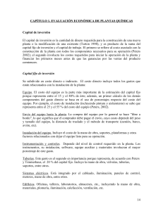 Evaluaci&oacute;n Econ&oacute;mica de Plantas Qu&iacute;micas: Capital e Inversi&oacute;n