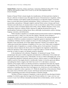 Samuel Weber's Singularity: Politics & Poetics Review