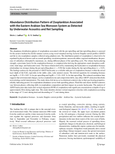 Zooplankton Distribution in Arabian Sea: Acoustic Analysis