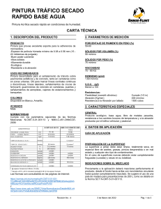 Ficha T&eacute;cnica de Pintura de Tr&aacute;fico - Base Agua, Secado R&aacute;pido