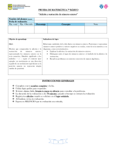 Prueba de Matem&aacute;ticas 7&ordm; B&aacute;sico: N&uacute;meros Enteros