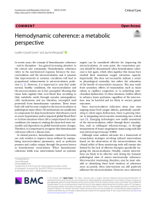 Hemodynamic Coherence: A Metabolic Perspective in Critical Care