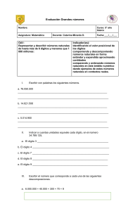 Evaluaci&oacute;n Matem&aacute;tica 5&deg; B&aacute;sico: Grandes N&uacute;meros