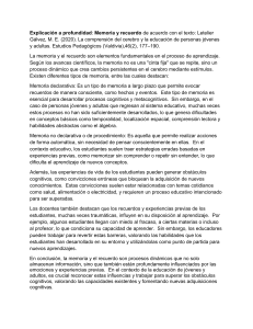 Memoria, Recuerdo y Aprendizaje en Adultos J&oacute;venes: Perspectiva Neurocient&iacute;fica