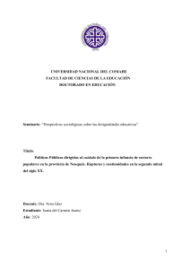 Pol&iacute;ticas P&uacute;blicas Infancia Neuqu&eacute;n Siglo XX - Ensayo