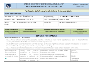 Planificación Refuerzo Aprendizajes 7mo Grado