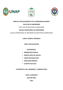 Cristalizaci&oacute;n: Informe de Laboratorio de Qu&iacute;mica Org&aacute;nica