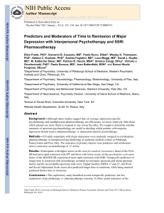 Major Depression Remission: Predictors & Moderators of IPT vs. SSRI