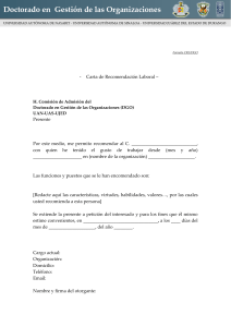 Carta de Recomendaci&oacute;n Laboral para Doctorado en Gesti&oacute;n de Organizaciones