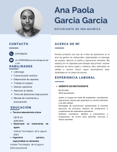 Curr&iacute;culum Vitae de Ana Paola Garcia: Ing. Qu&iacute;mica y Gerente de Restaurante