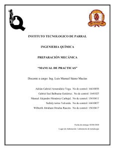 Manual de Prácticas: Preparación Mecánica en Ingeniería Química