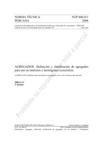Norma T&eacute;cnica Peruana NTP 400.011:2008 - Agregados para hormigones