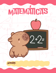 Matem&aacute;ticas para Primaria: Portada de Cuaderno o Ficha con Capibara