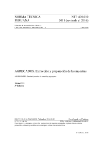 NTP 400.010: Muestreo de Agregados para Construcci&oacute;n - INACAL