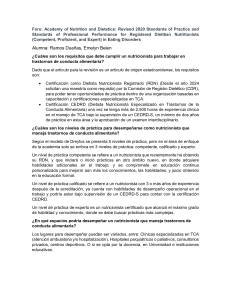 Requisitos y Niveles de Práctica para Nutricionistas en TCA