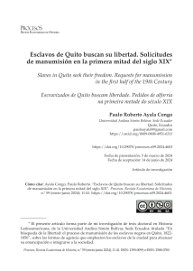 Esclavos de Quito y la Manumisi&oacute;n en el Siglo XIX
