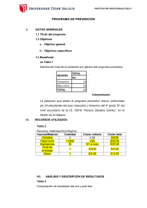 Informe del Programa de Prevención: Educación Sexual