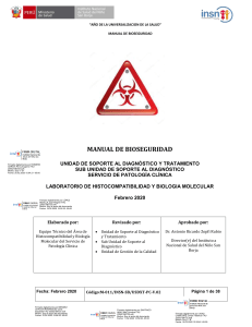 Manual de Bioseguridad: Laboratorio de Histocompatibilidad y Biolog&iacute;a Molecular