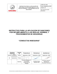 Instructivo Schindler: Sanciones por Incumplimiento de Seguridad Laboral