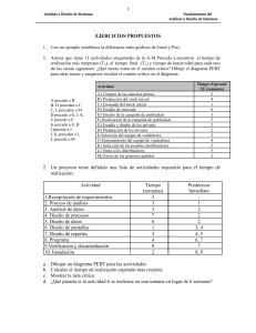 Ejercicios PERT y Gantt: An&aacute;lisis y Dise&ntilde;o de Sistemas