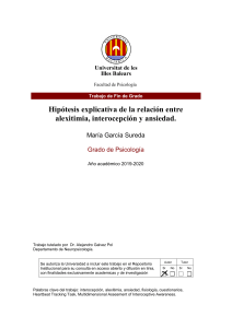 Alexitimia, Interocepci&oacute;n y Ansiedad: Hip&oacute;tesis Explicativa