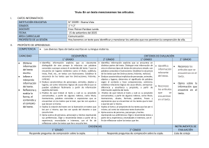 Plan de Clase: Artículos en Textos - 1° y 2° Grado