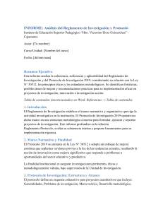Informe de An&aacute;lisis del Reglamento y Protocolo de Investigaci&oacute;n