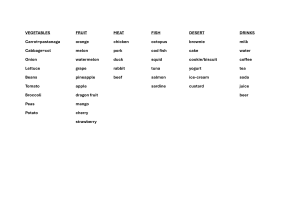 Lista de Vocabulario de Alimentos: Verduras, Frutas, Carnes, Pescados, Postres y Bebidas