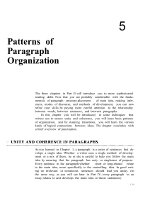 Patterns of Paragraph Organization: Unity, Coherence & Reading Skills