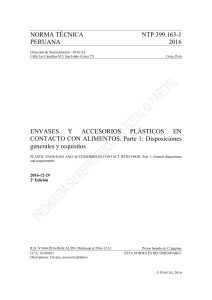 NTP 399.163-1: Envases Pl&aacute;sticos para Alimentos - Requisitos