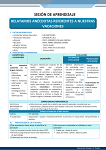 Sesi&oacute;n de Aprendizaje: Relatar An&eacute;cdotas de Vacaciones - 4&ordm; Grado