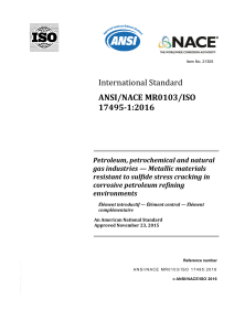 ANSI/NACE MR0103/ISO 17495-1:2016 Sulfide Stress Cracking Standard
