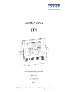 SysTec IT1 Industrial Weighing Terminal Operation Manual - July 2023