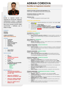 Curr&iacute;culum Vitae de Adri&aacute;n C&oacute;rdova - Bachiller en Ingenier&iacute;a Industrial