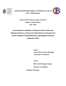 VPH y C&aacute;ncer de Cuello Uterino: Conocimientos, Actitudes y Pr&aacute;cticas en Honduras