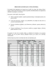 Precios de Metales: Informe del Ministerio de Energ&iacute;a y Minas